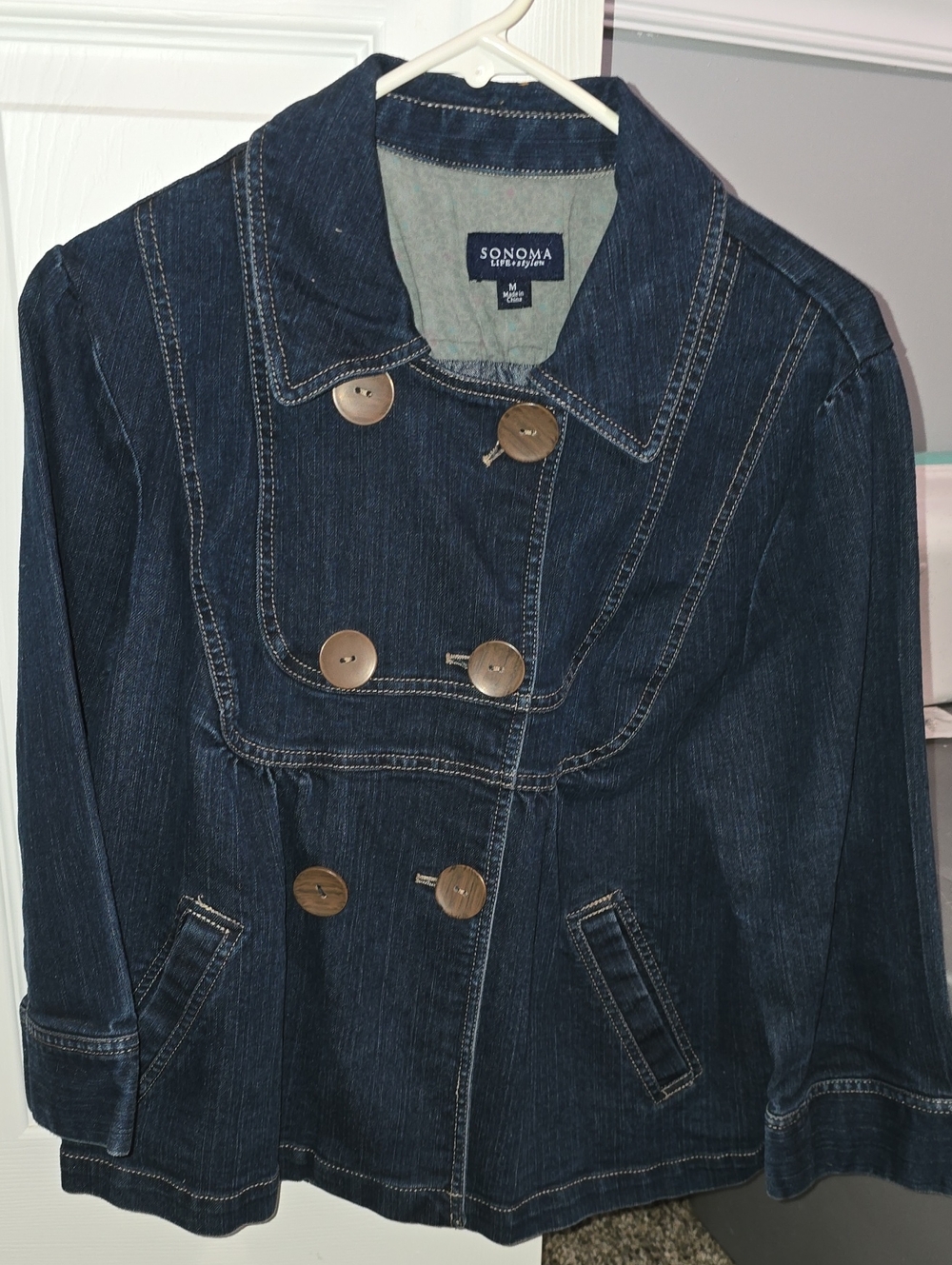 SONOMA Dark Blue Denim Double-Breasted Jacket with Brown Buttons